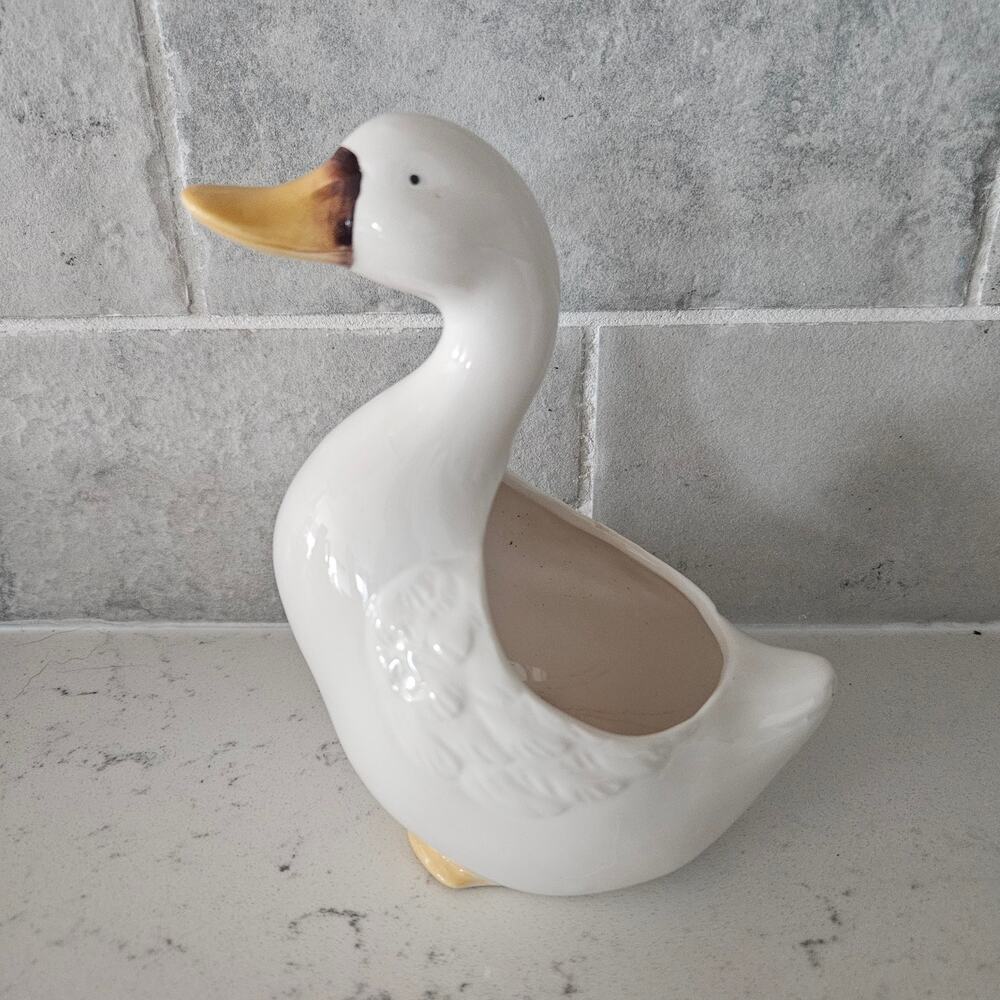 Vintage Napco Ceramic Duck Planter White Mid Century Figurine Japan
